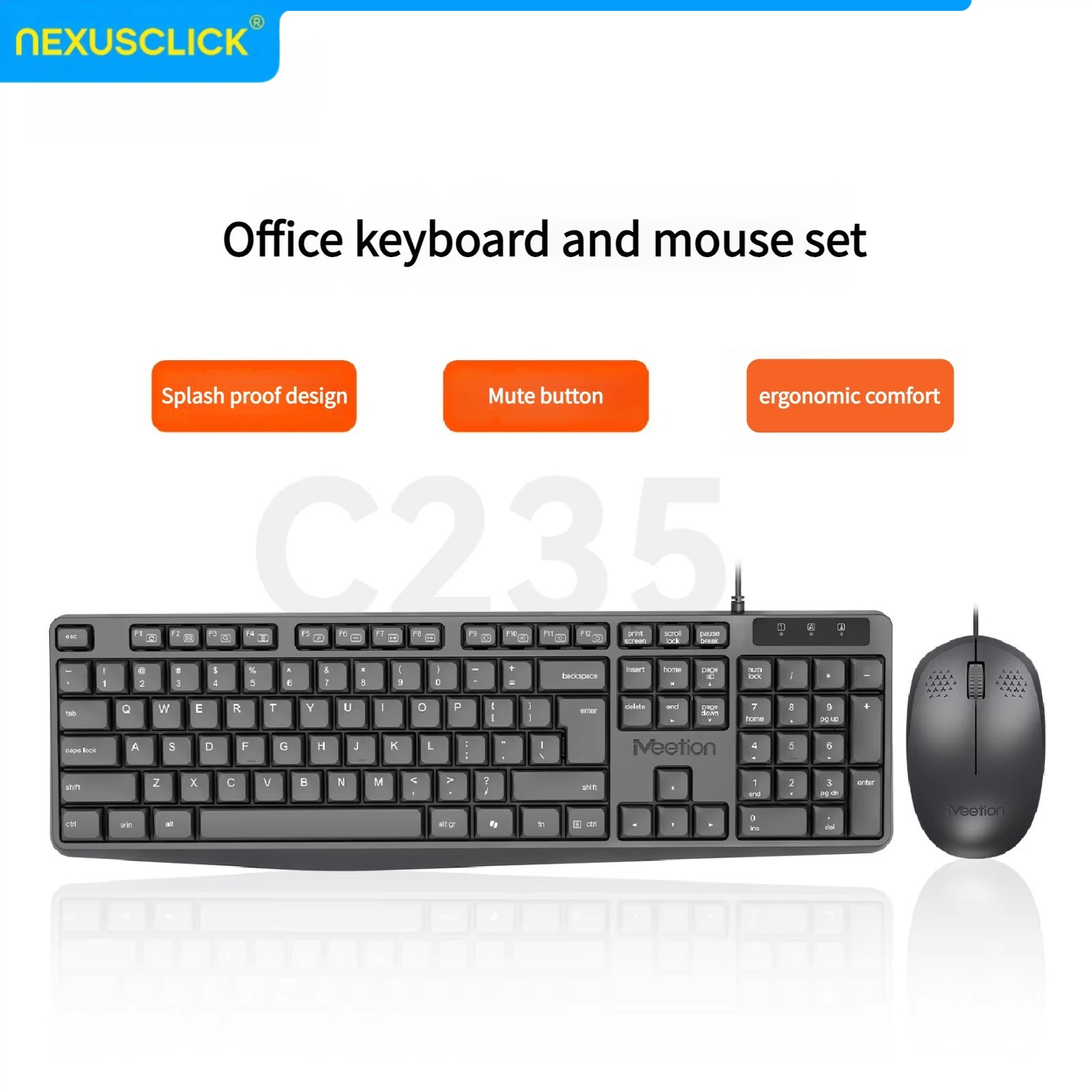 Gaming Keyboard That Is Quiet - NexusClick Arabisch-Englische Kabelgebundene Tastatur-Maus-Kombination, 104 Tasten