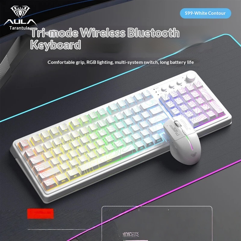 Gaming Keyboard That Is Quiet - AULA S99 Tastatur-Maus-Kombination, Tri-Modus, kabellos, Bluetooth,