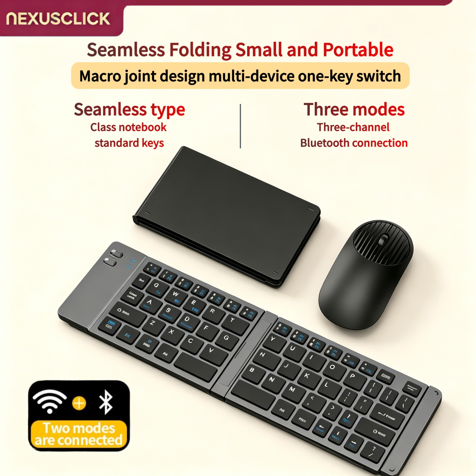 Gaming Keyboard Mouse Set - NexusClick Neues Mini-Wireless-Bluetooth-Tastatur-Maus-Set, wiederaufladbar, faltbar, tragbar,