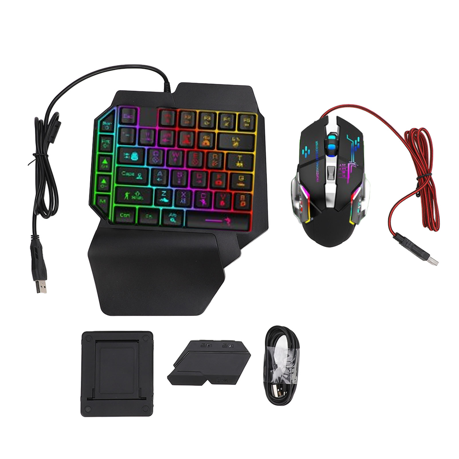 Gaming Keyboard Mouse Set - Tastatur-Maus-Konverter-Set, reaktionsschnelle Einhand-Tastatur-Maus-Kombination, 5 V, 2