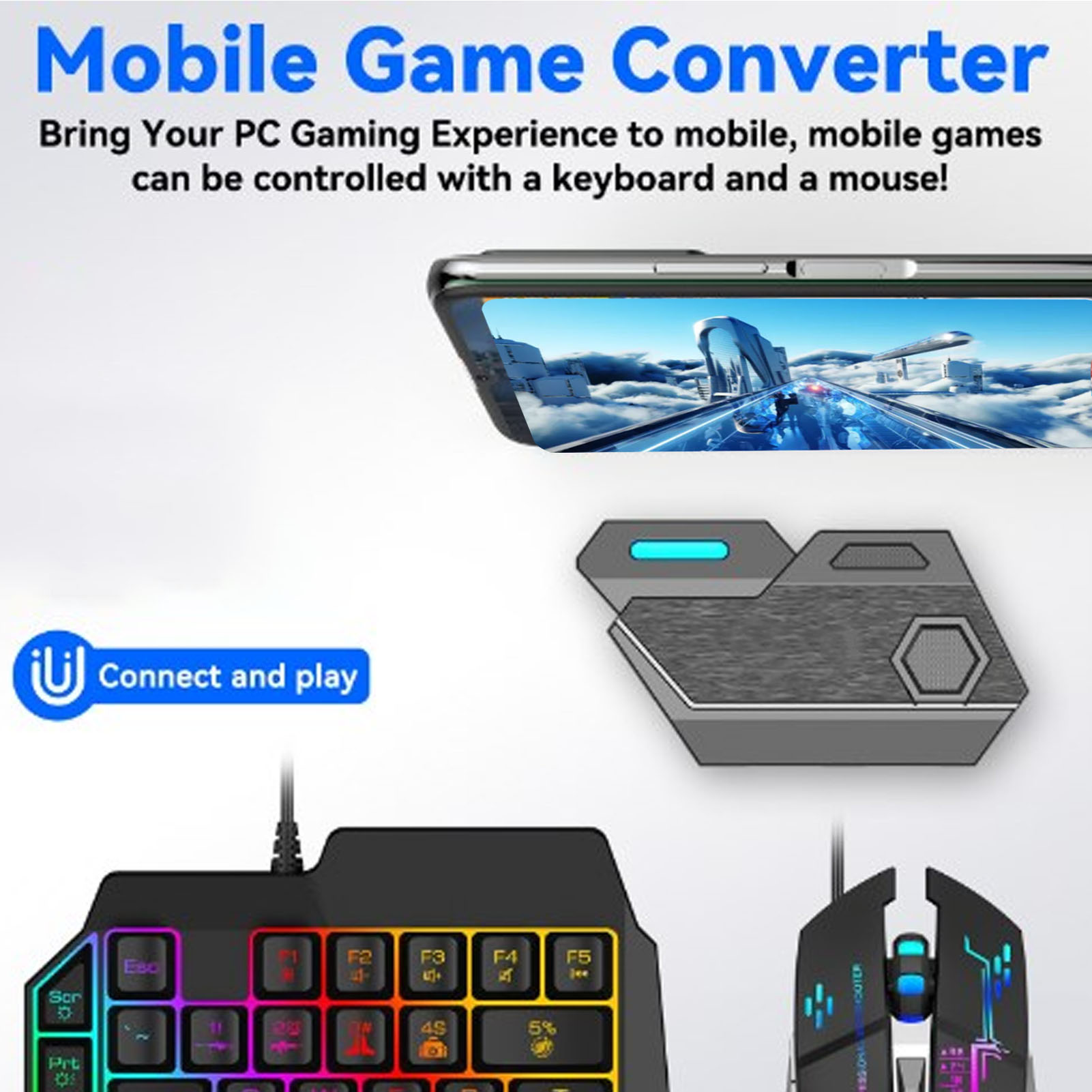 Gaming Keyboard And Mouse Mobile - Handy-Spiel-Kombinationspaket, Bluetooth-Verbindung, einhändige Tastatur-Maus-Kombination, reaktionsfähig mit