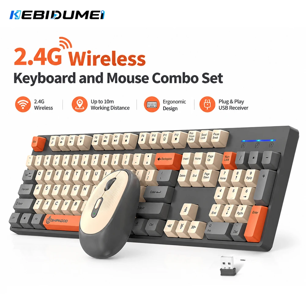 Gaming Keyboard Mouse Set - KEBIDUMEI 2,4G Kabelloses Tastatur- und Maus-Kombi-Set,