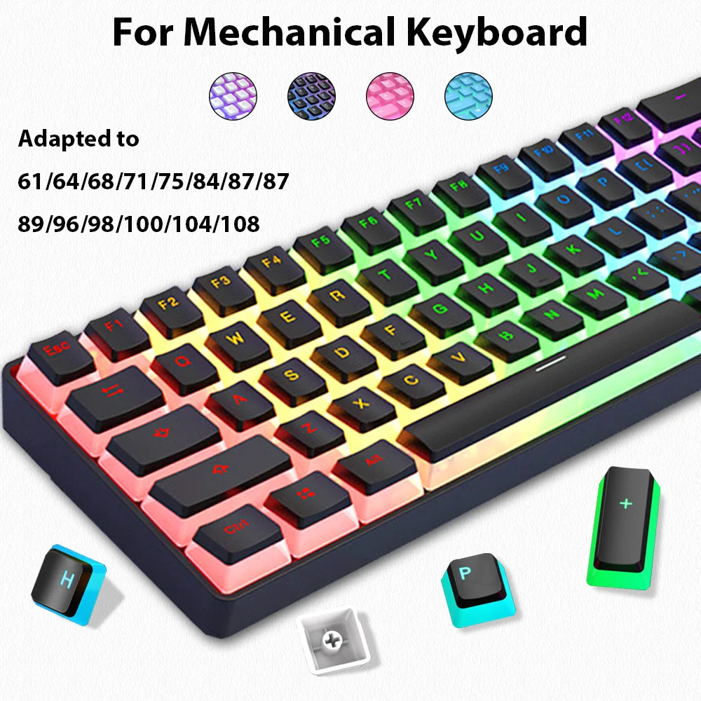 Gaming Keyboard No Rgb - 129 Tasten Pudding-Tastenkappen PBT Double Shot