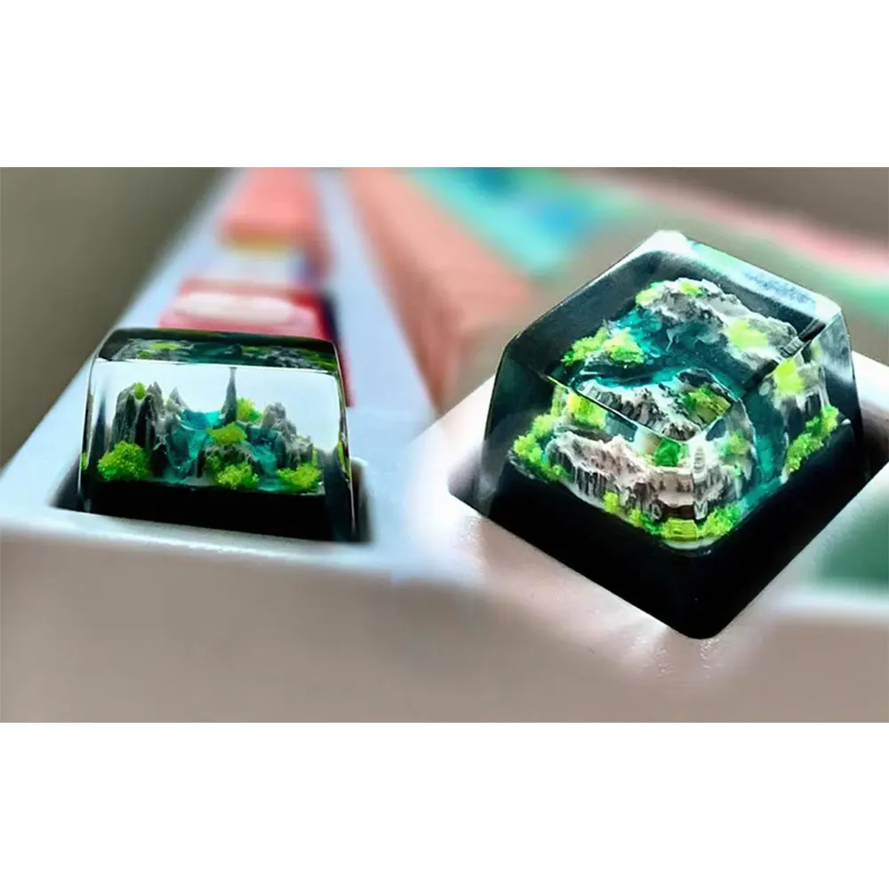 Gaming Keyboard No Rgb - Berg- und Meer-Tastenkappen, handwerkliches Harz, luxuriöses