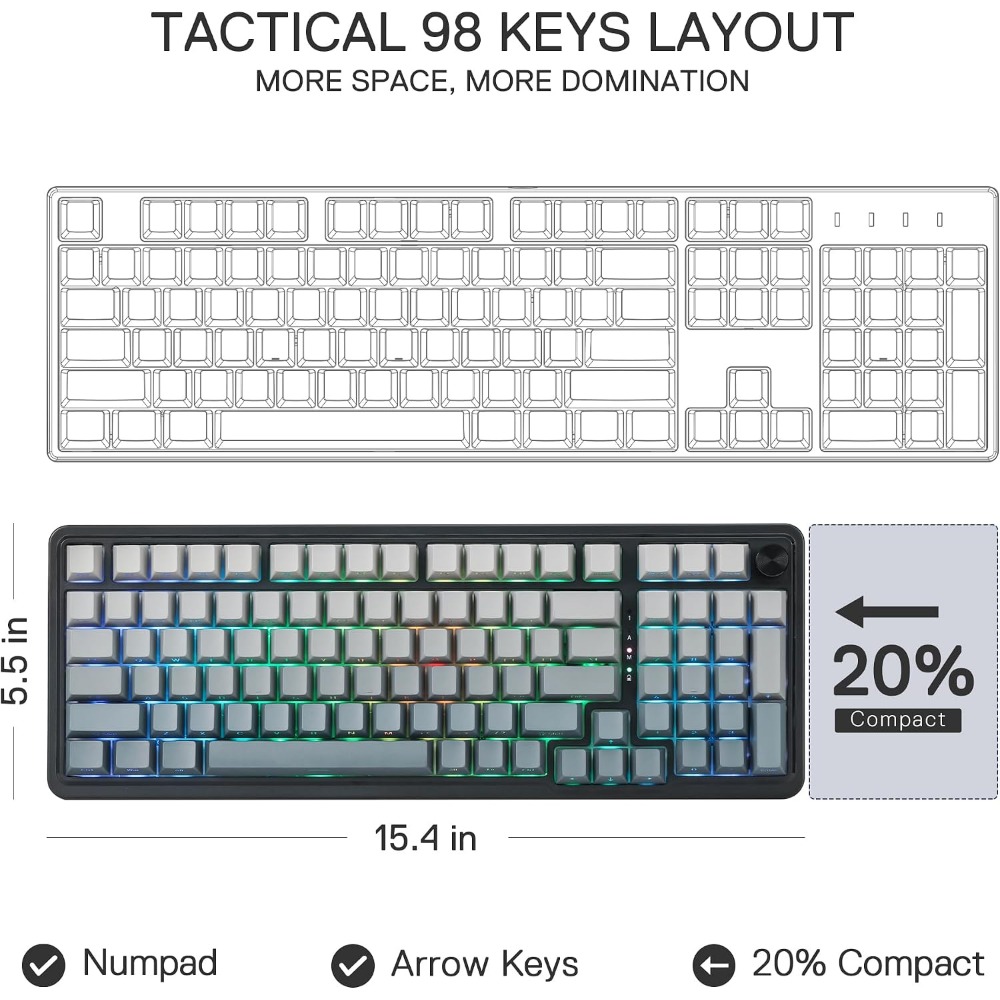 98-Tasten Kabellose Mechanisch – Gaming Keyboard No Noise Bewertung und Preis